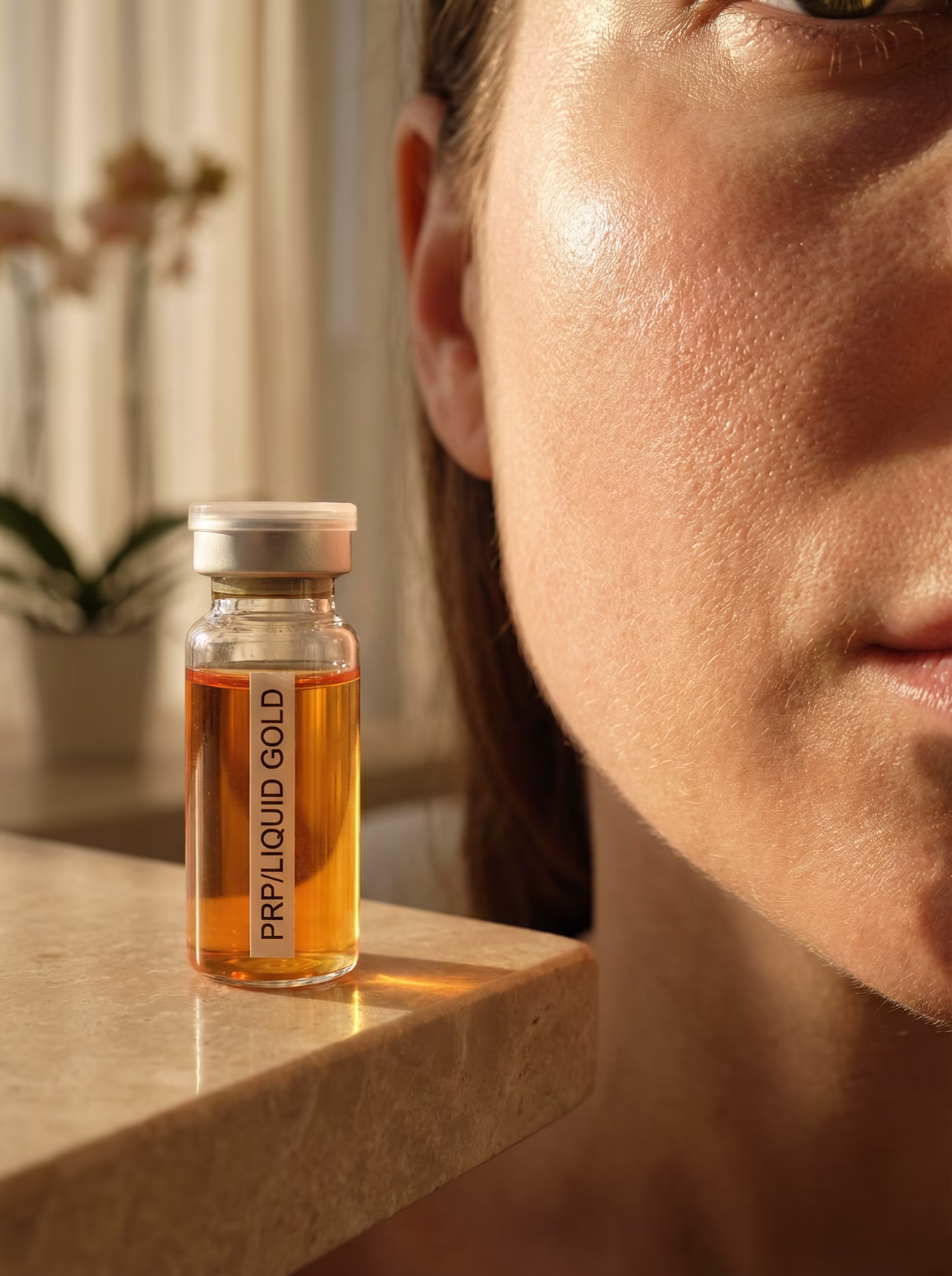 Ampułka z osoczem bogatopłytkowym (PRP), nazywanym płynnym złotem. Naturalna rewitalizacja skóry i stymulacja komórkowa w gabinecie Malendowska Aesthetic w Poznaniu