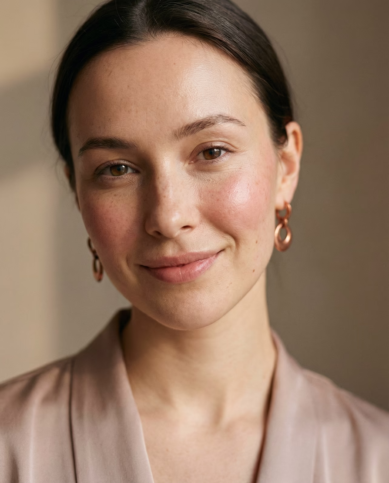 Efekt wolumetrii twarzy: uniesione policzki i poprawiony owal twarzy. Naturalny rezultat odmłodzenia i przywrócenia trójkąta młodości w gabinecie Malendowska Aesthetic.